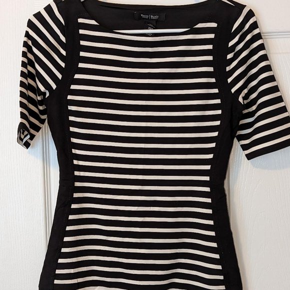 WHBM Top Black White Stripes Fitted Knit Casual or Work Long Womens size XXS - Picture 1 of 13